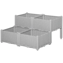 Outsunny Raised Bed Plastic Set Of 4 40x40x44cm - Grey