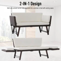 Outsunny 2 In 1 Rattan Folding Daybed Sofa Bench Bench With Cushion Outdoor - Brown -Günstiges Grün Ecke Geschäft 7rW88c17eecc29e3f 3ad0a262 f44c 448a 99b0 9077dedaa3ca