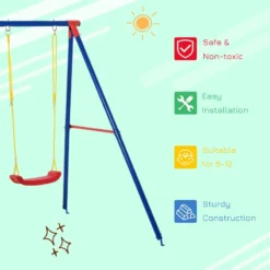 Outsunny Metal Children's Garden Swing 3-8 Years Old Blue -Günstiges Grün Ecke Geschäft 8SI07a17dc22f0b43 jpg