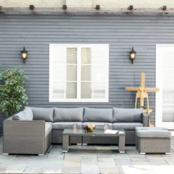 Outsunny Outdoor Rattan Sofa Corner Set 6 Piece - Grey -Günstiges Grün Ecke Geschäft 9Fk6ff17eecc28f6f jpg