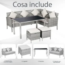 Outsunny Rattan Sofa Set With Coffee Table & Footstools - Grey -Günstiges Grün Ecke Geschäft 9TJa0917eecc29656 jpg