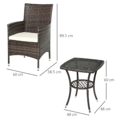 Outsunny Three-Piece Rattan Chair Set, With Cushions - Brown -Günstiges Grün Ecke Geschäft A12a1217eecc2a583