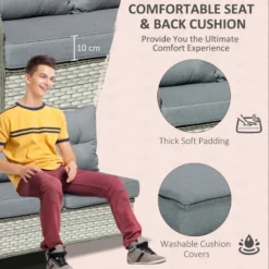 Outsunny Outdoor Wicker Sofa Furniture Set 1.2m 6 Piece - Grey -Günstiges Grün Ecke Geschäft B0488c17f01012463 jpg