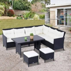 Outsunny Rattan Corner Sofa Set With Table And Footstools - Black -Günstiges Grün Ecke Geschäft BSZ90f17eecc29106 jpg