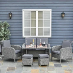 Outsunny Rattan Dining Furniture Set 6 Seater- Grey -Günstiges Grün Ecke Geschäft BYp6ff188ff9589eb jpg