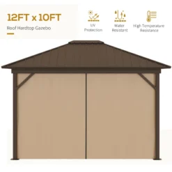 Outsunny Hardtop Gazebo With Curtains 3.6 X 3m - Brown -Günstiges Grün Ecke Geschäft CDH88c18141203190 jpg