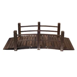 Outsunny 1.5M Wooden Garden Bridge Lawn Décor Stained Finish Arc Outdoor Pond Walkway W/ Railings Water Yard Decoration