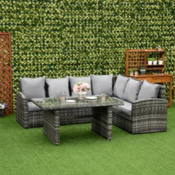 Outsunny Rattan Sofa Set With Table 3 Piece 1.8m- Grey -Günstiges Grün Ecke Geschäft Cv56ff18746d3c287 jpg