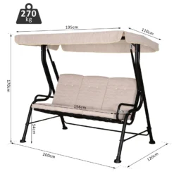 Outsunny Steel Frame 3-Seater Outdoor Garden Swing Chair W/ Canopy Beige -Günstiges Grün Ecke Geschäft DnJ12017dc2d3d211