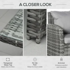 Outsunny Rattan Sofa Set With Table 3 Piece 1.8m- Grey -Günstiges Grün Ecke Geschäft EIJb1018746d3c287 jpg