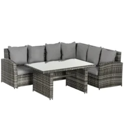 Günstiges Grün Ecke Geschäft 13 Outsunny Rattan Sofa Set With Table 3 Piece 1.8m- Grey