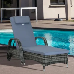 Outsunny Rattan Sun Lounger W/ Cushion - Grey -Günstiges Grün Ecke Geschäft EoW90f18827c53c57 jpg