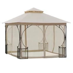 Outsunny 3 X 3(m) Garden Gazebo Patio Party Tent Shelter Outdoor Canopy Double Tier Sun Shade Metal Frame Netting Beigee