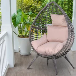 Outsunny Wicker Rattan Outdoor Egg Chair With 4 Legs Beige -Günstiges Grün Ecke Geschäft GMs6ff17eecc2996f jpg