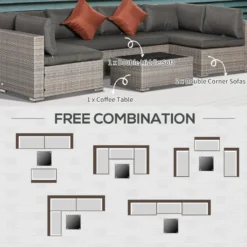 Outsunny Rattan Sofa Set 2.7m - Grey -Günstiges Grün Ecke Geschäft HNo75617efd615681 jpg