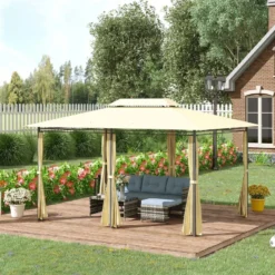 Outsunny Metal Gazebo 4m X 3(m) Beige -Günstiges Grün Ecke Geschäft Hh16ff1837907463f jpg