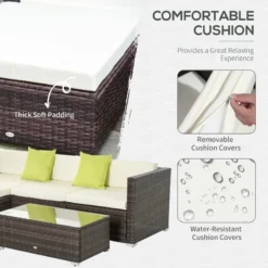 Outsunny Rattan Sofa Set With Chez Lounge And Coffee Table - Brown -Günstiges Grün Ecke Geschäft ILk88c1863a7161ae jpg