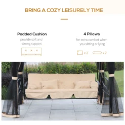 Outsunny 3 Seater Swing Chair 3-in-1 Convertible Garden Swing Seat Bed Gazebo Patio Bench Outdoor With Double Tier Canopy, Cushioned Seat, Mesh Sidewalls, Beige -Günstiges Grün Ecke Geschäft Izzbc917dc4c2349d