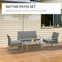 Outsunny-4 Piece Rattan Sofa Set - Grey -Günstiges Grün Ecke Geschäft JYRa0917eecc29b7a e851a40c 02b6 4215 9cc1 310c1aa1cffb