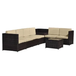 Outsunny Rattan Corner Sofa Set With Table - Brown -Günstiges Grün Ecke Geschäft Kaa98a17fe8384473 jpg