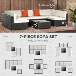 Outsunny Outdoor Rattan Furniture Sectional Sofa Set 7 Piece - Brown & Cream -Günstiges Grün Ecke Geschäft LNra0918679011d9d jpg