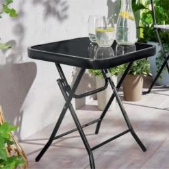 Silver & Stone Folding Glass Side Table 40 X 40 X 46cm - Black - Indoor Or Outdoor -Günstiges Grün Ecke Geschäft MicrosoftTeams image 418