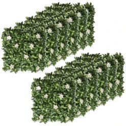Outsunny Faux Green Floral Wall Trellis - 12 Pieces