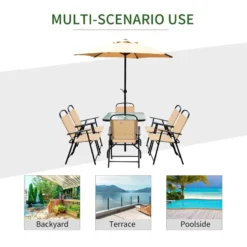 Outsunny 8 Pieces Dining Set Furniture Garden Foldable 6 Chairs 1 Table With Parasol Beige -Günstiges Grün Ecke Geschäft MtK88c1818a377a68 jpg