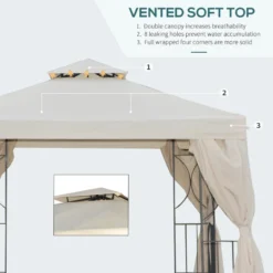 Outsunny Metal Gazebo With Curtains 3 X 3m - Beige -Günstiges Grün Ecke Geschäft O3va09181942673d3 jpg