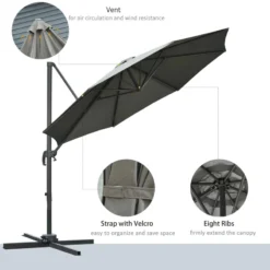 Outsunny Hanging Umbrella 3m - Dark Grey -Günstiges Grün Ecke Geschäft OOP5dc17dc4420c53 jpg