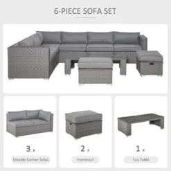 Outsunny Outdoor Rattan Sofa Corner Set 6 Piece - Grey -Günstiges Grün Ecke Geschäft OhQ75617eecc28f6f jpg
