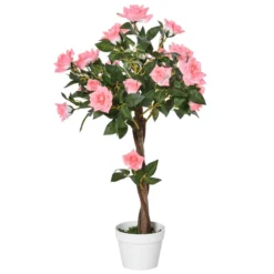 Outsunny Artificial Rose Tree And Planter For Indoor & Outdoor Use - Pink And Green