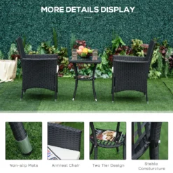 Outsunny-3 Piece Rattan Bistro Set - Black -Günstiges Grün Ecke Geschäft PWkb1017eecc2a467