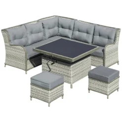 Outsunny Outdoor Wicker Sofa Furniture Set 1.2m 6 Piece - Grey -Günstiges Grün Ecke Geschäft QQcdaa17f01012463 jpg