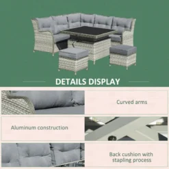 Outsunny Outdoor Wicker Sofa Furniture Set 1.2m 6 Piece - Grey -Günstiges Grün Ecke Geschäft QRzb1017f01012463 jpg