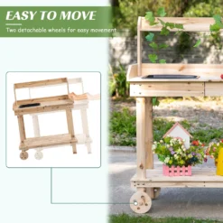 Outsunny Wooden Potting Bench Work Table With 2 Removable Wheels, Sink, Drawer & Large Storage Spaces, 92x45x119cm -Günstiges Grün Ecke Geschäft R9ua0917ee2cf0775