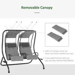 Outsunny Canopy Swing 2 Separate Relax Chairs W/ Handrails And Removable Canopy Grey -Günstiges Grün Ecke Geschäft TKhf7217dc265fa29