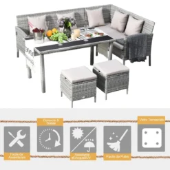 Outsunny Rattan Sofa Set With Coffee Table & Footstools - Grey -Günstiges Grün Ecke Geschäft TXxb1017eecc29656 jpg