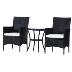 Outsunny-3 Piece Rattan Bistro Set - Black