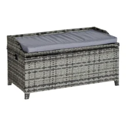 Outsunny Rattan Storage Bench Grey