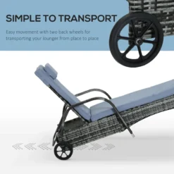 Outsunny Rattan Sun Lounger W/ Cushion - Grey -Günstiges Grün Ecke Geschäft UIV9781882ce58435 jpg