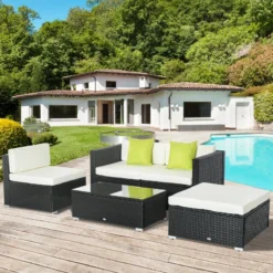 Outsunny Rattan Sofa Set With Coffee Table - Black -Günstiges Grün Ecke Geschäft UOT9eb186543dc10f jpg