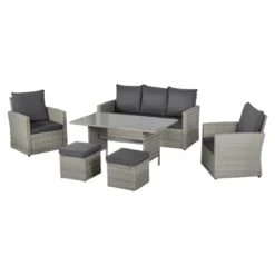 Outsunny Rattan Sofa Set With Footstools - Grey -Günstiges Grün Ecke Geschäft UOTdaa1818549bbe7 jpg