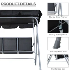 Outsunny-3 Seater Steel Swing Bench - Black -Günstiges Grün Ecke Geschäft USNb101859f731266 jpg