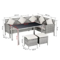 Outsunny Rattan Sofa Set With Coffee Table & Footstools - Grey -Günstiges Grün Ecke Geschäft Vuka1217eecc29656 jpg