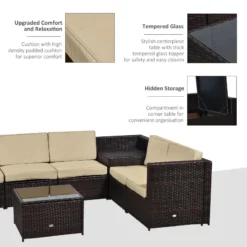 Outsunny Rattan Corner Sofa Set With Table - Brown -Günstiges Grün Ecke Geschäft Wtc88c17fe8384473 jpg