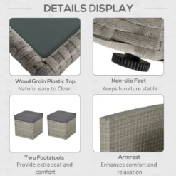 Outsunny Rattan Sofa Set With Footstools - Grey -Günstiges Grün Ecke Geschäft XUCb101818b379346 jpg