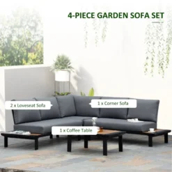 Outsunny Garden Corner Sofa With Table And Side Tables - Black -Günstiges Grün Ecke Geschäft YRpa091802aec7bdd jpg