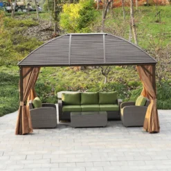 Outsunny Hardtop Gazebo With Curtains 3 X 4m - Brown -Günstiges Grün Ecke Geschäft YhQ53e1893f17a563 jpg