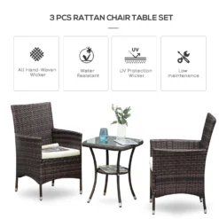 Outsunny Three-Piece Rattan Chair Set, With Cushions - Brown -Günstiges Grün Ecke Geschäft Z7Ba0917eecc2a583